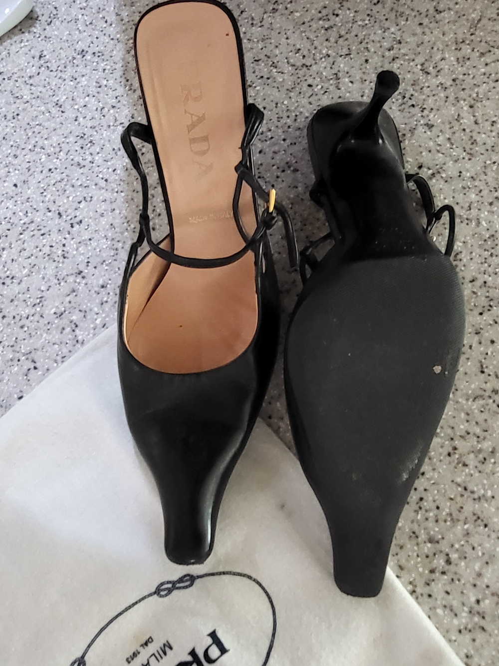 Prada Black Leather Pointed Slingback Heels - Picture 8 of 12